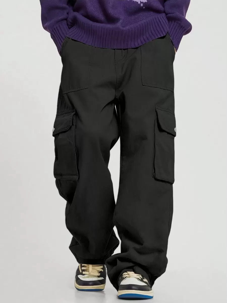 Pantalon cargo décontracté coupe ample avec rabat et poches utilitaires latérales