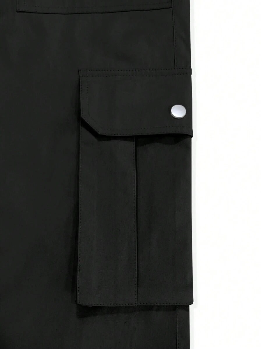 Pantalon cargo décontracté coupe ample avec rabat et poches utilitaires latérales
