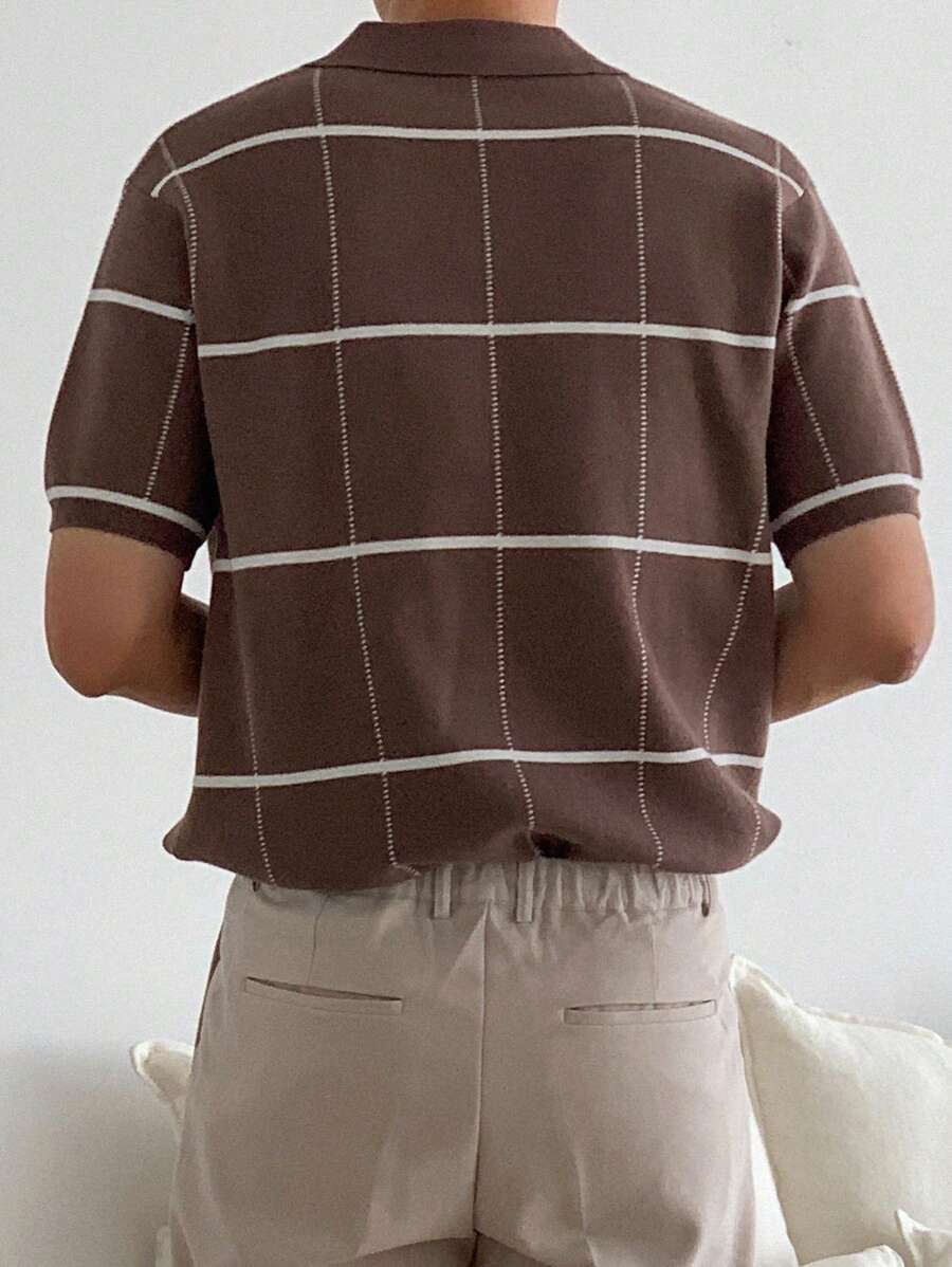 Polo en tricot à carreaux – Polo léger à manches courtes pour homme