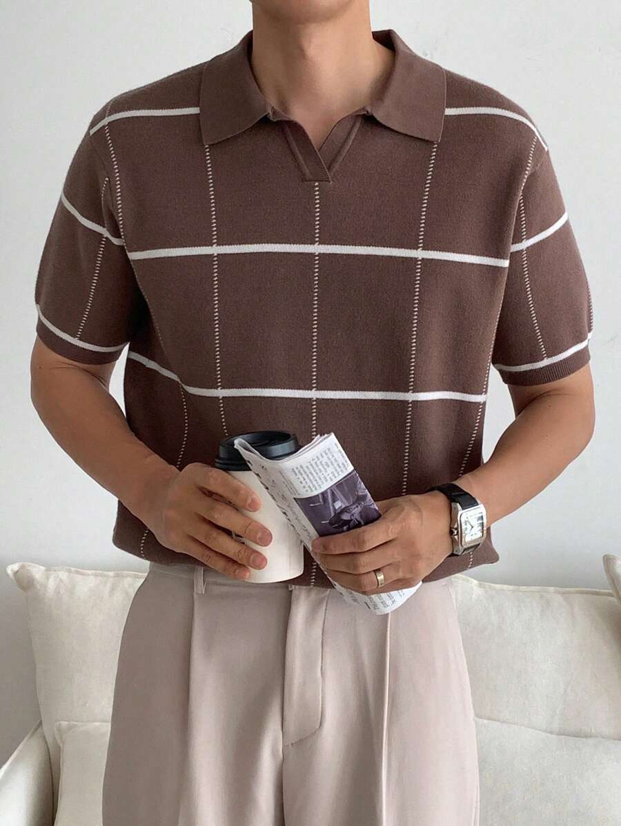 Polo en tricot à carreaux – Polo léger à manches courtes pour homme