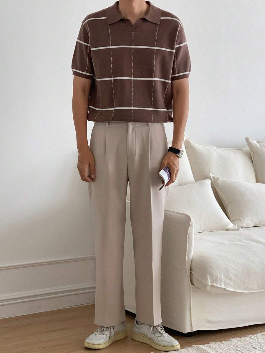 Polo en tricot à carreaux – Polo léger à manches courtes pour homme
