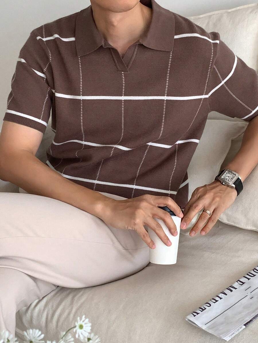 Polo en tricot à carreaux – Polo léger à manches courtes pour homme