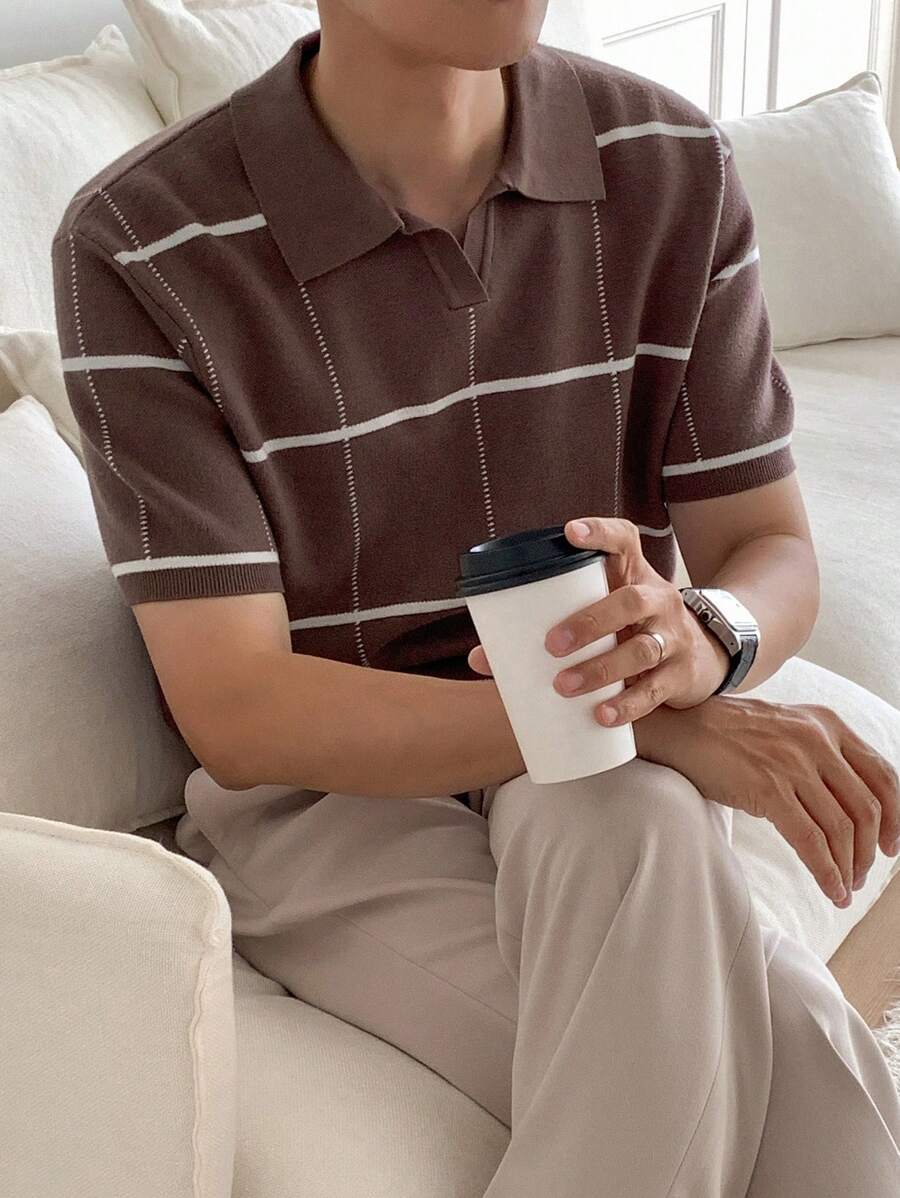 Polo en tricot à carreaux – Polo léger à manches courtes pour homme