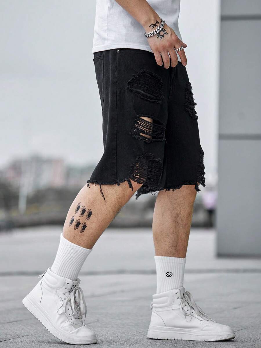 Jorts déchiré décontracté d'été de couleur unie pour hommes