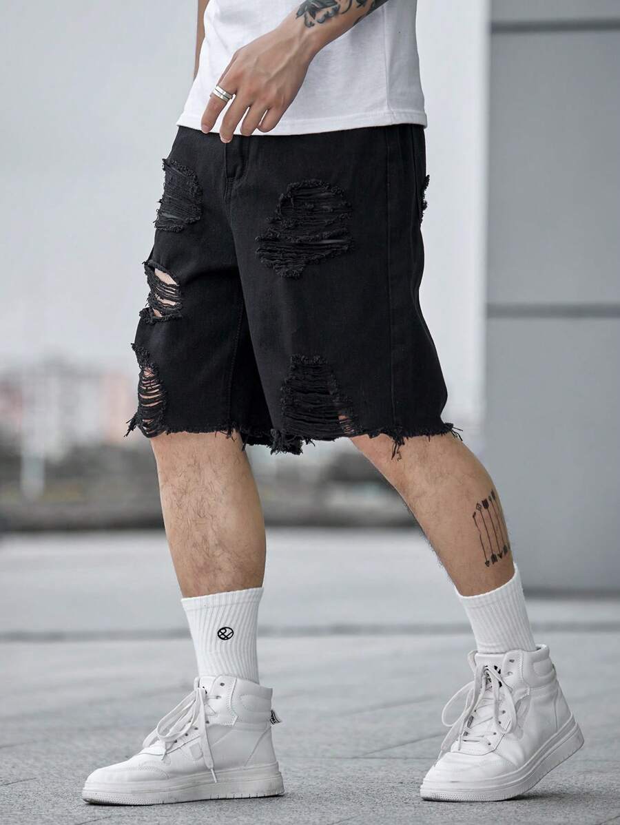 Jorts déchiré décontracté d'été de couleur unie pour hommes