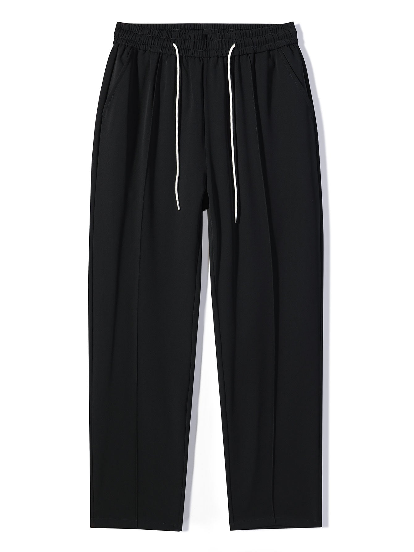 Pantalon droit élégant à simple pli et cordon de serrage pour homme
