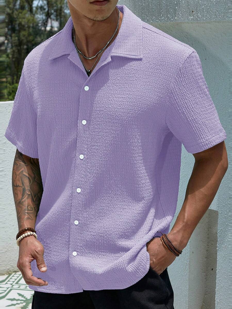 Chemise jacquard en tricot Resort pour homme - Coupe ample et plissée