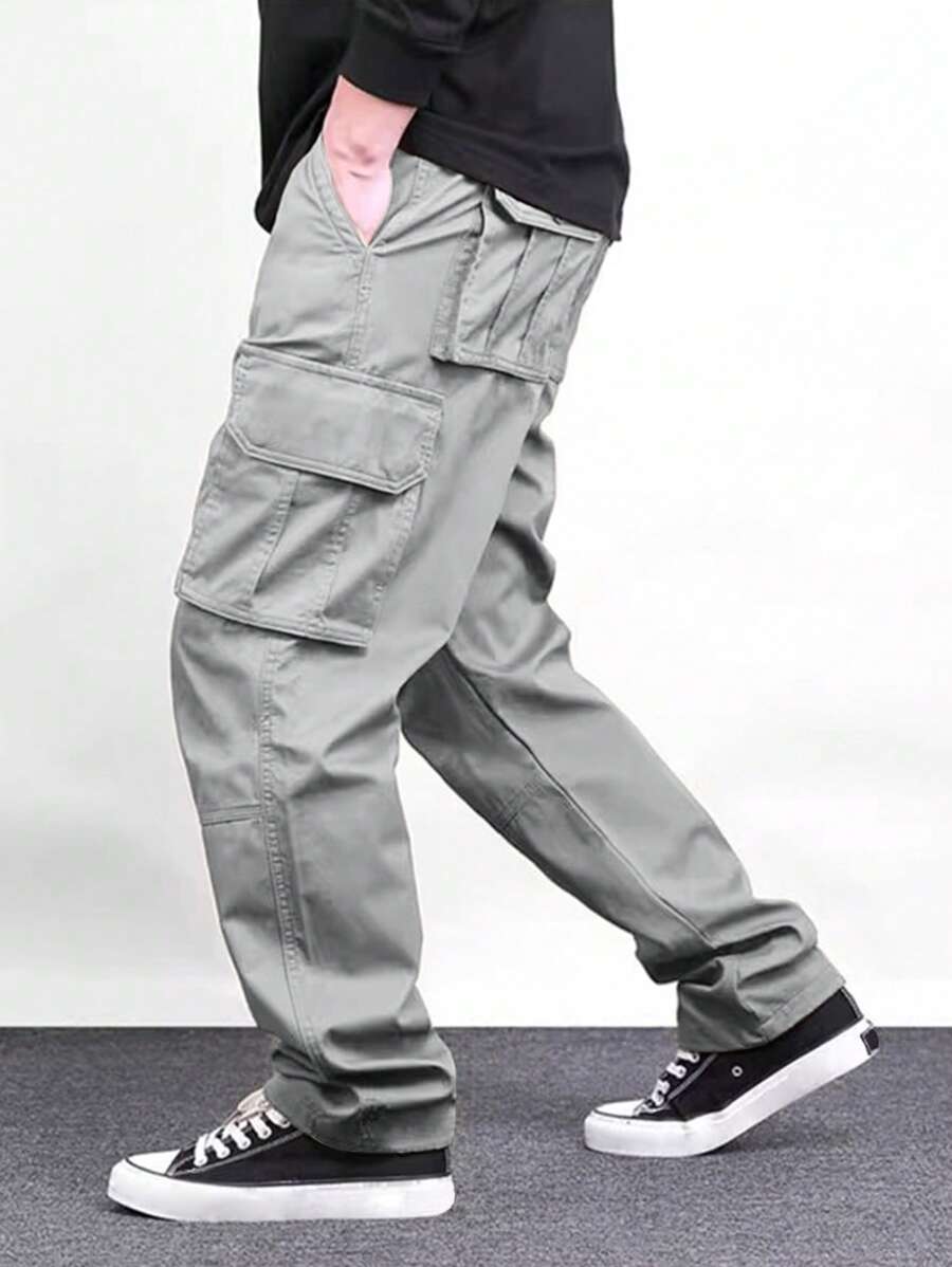 Pantalon cargo ample et décontracté avec cordon de serrage à la taille et poches à rabat
