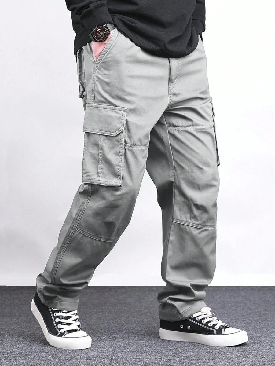Pantalon cargo ample et décontracté avec cordon de serrage à la taille et poches à rabat