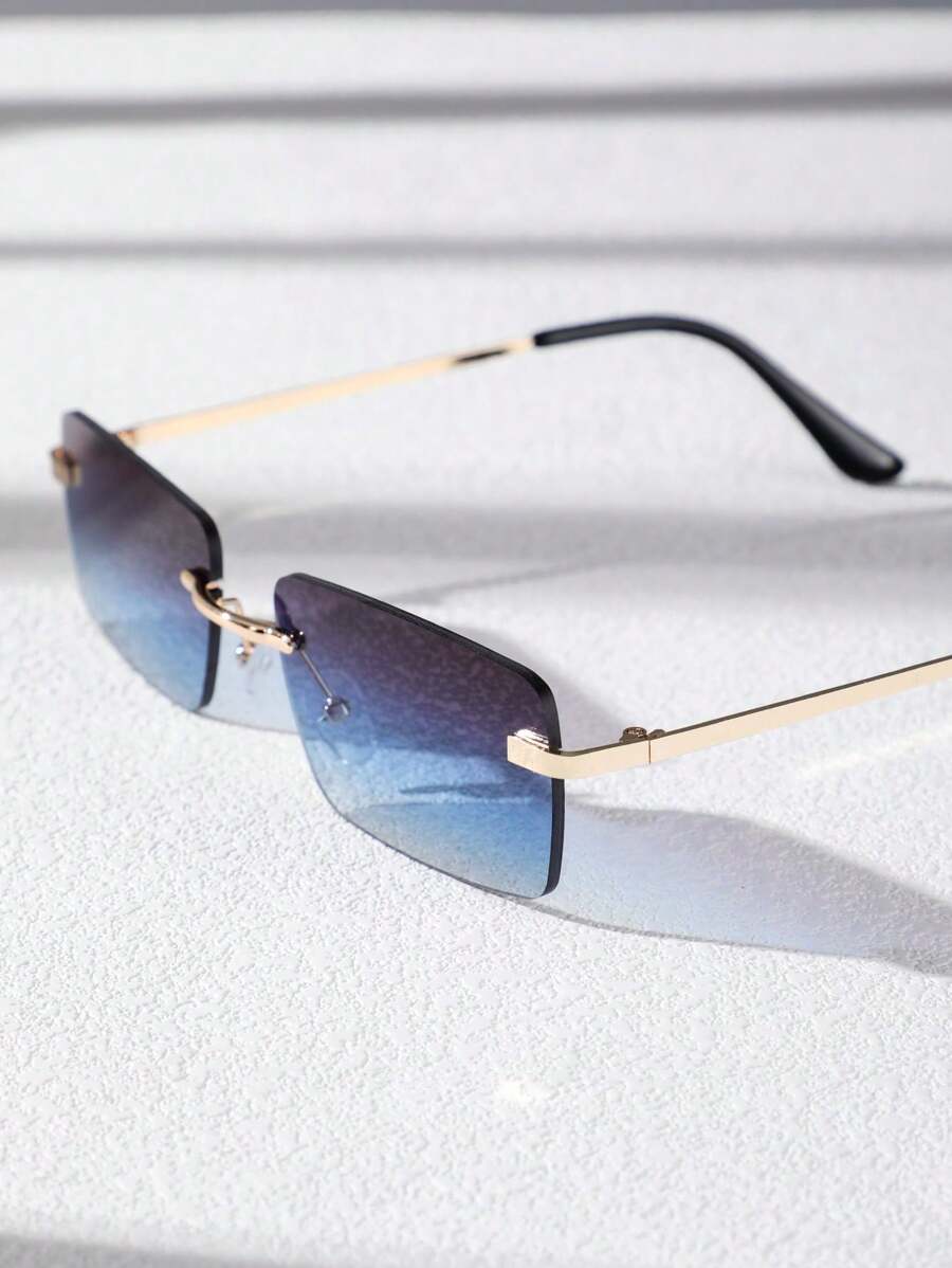 Lunettes de soleil rétro carrées sans monture pour hommes
