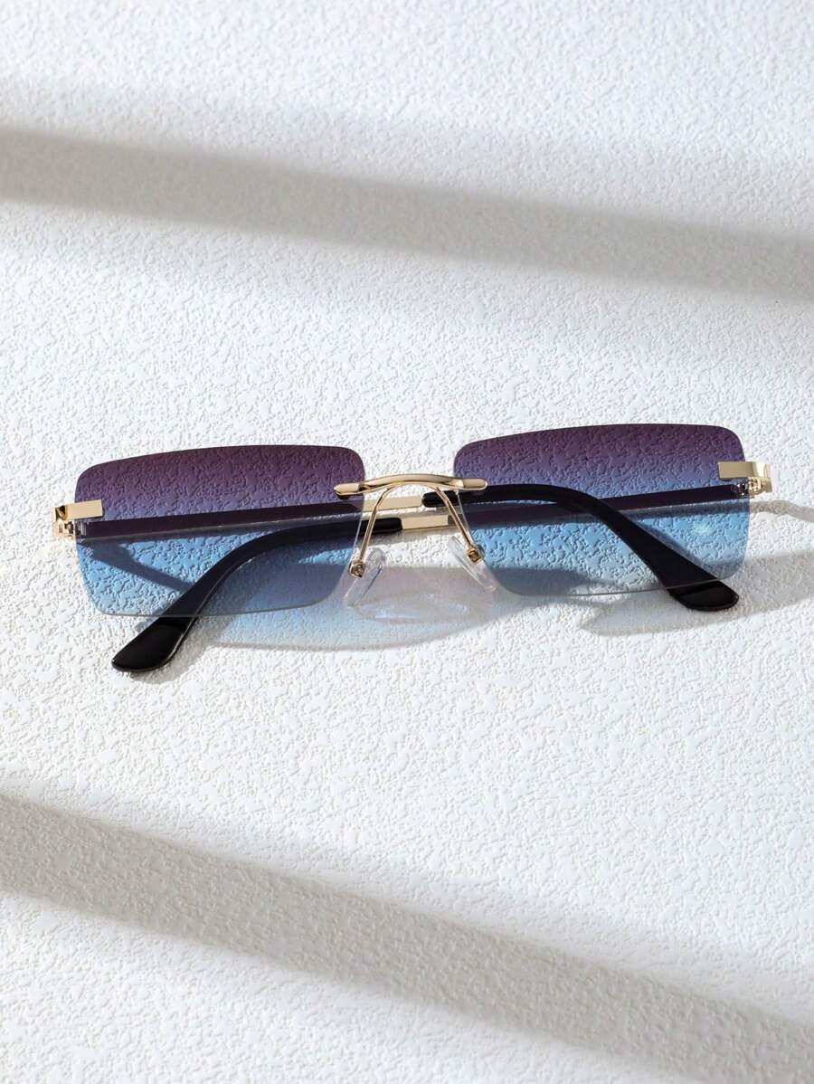 Lunettes de soleil rétro carrées sans monture pour hommes