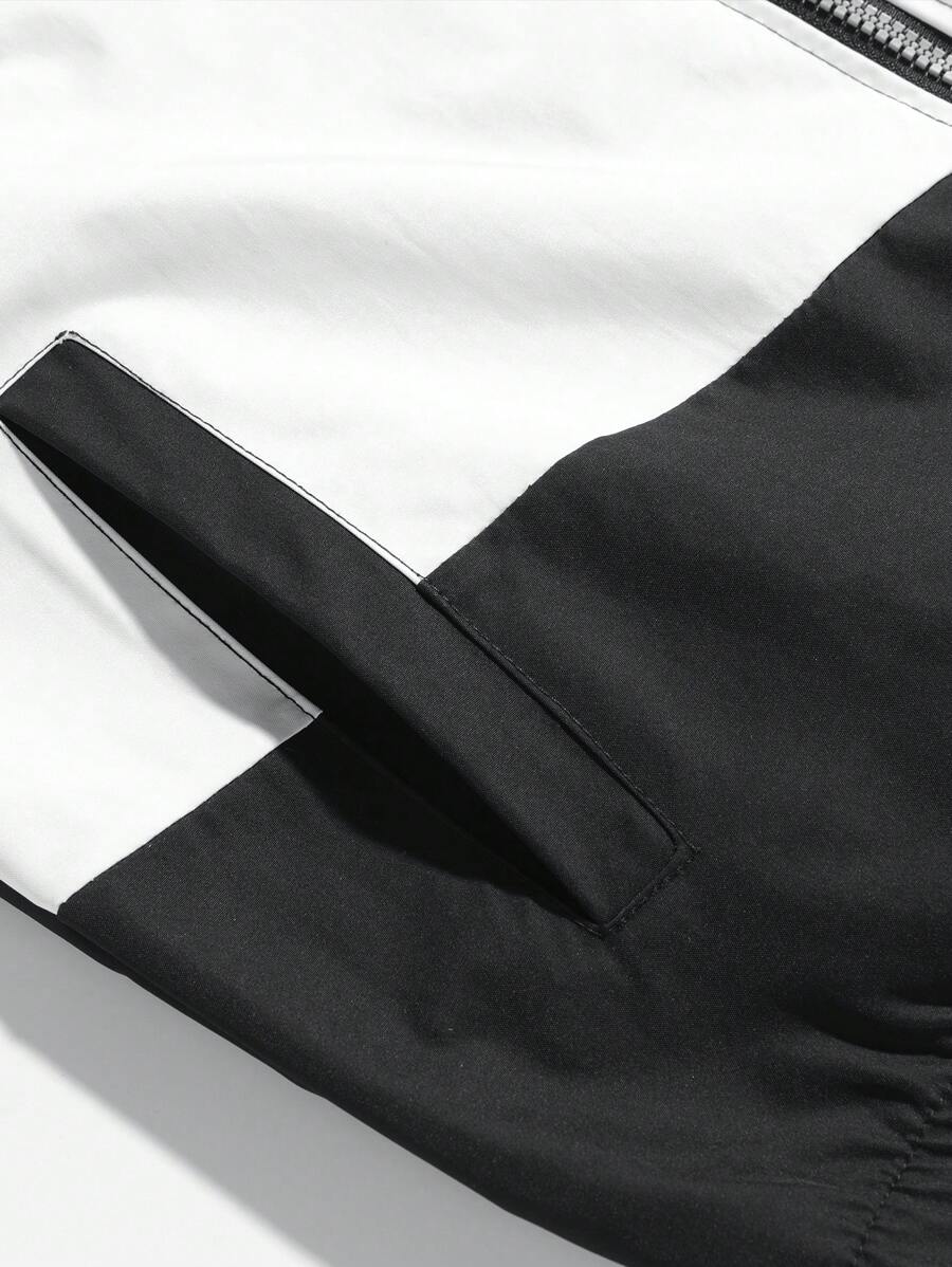Coupe-vent zippé colorblock avec cordon de serrage et col cheminée
