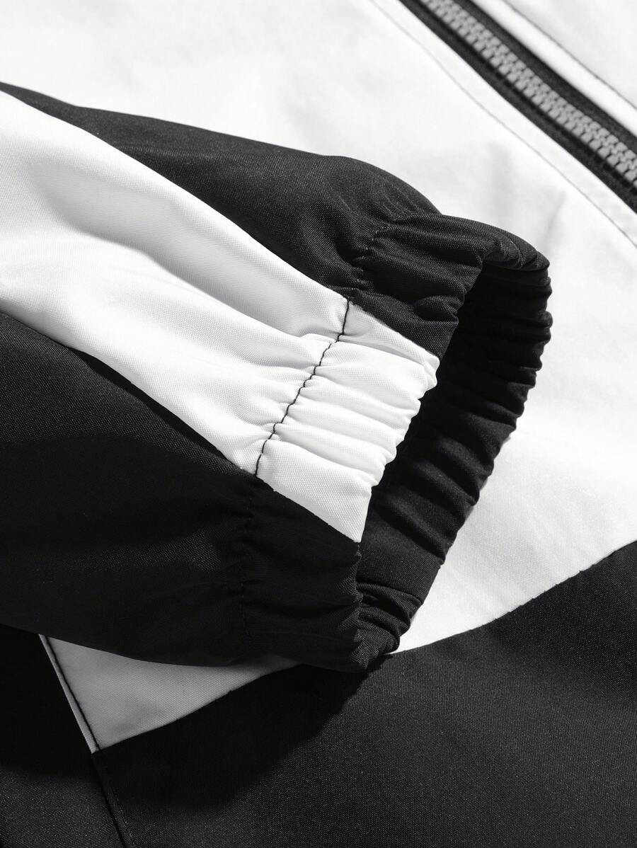 Coupe-vent zippé colorblock avec cordon de serrage et col cheminée