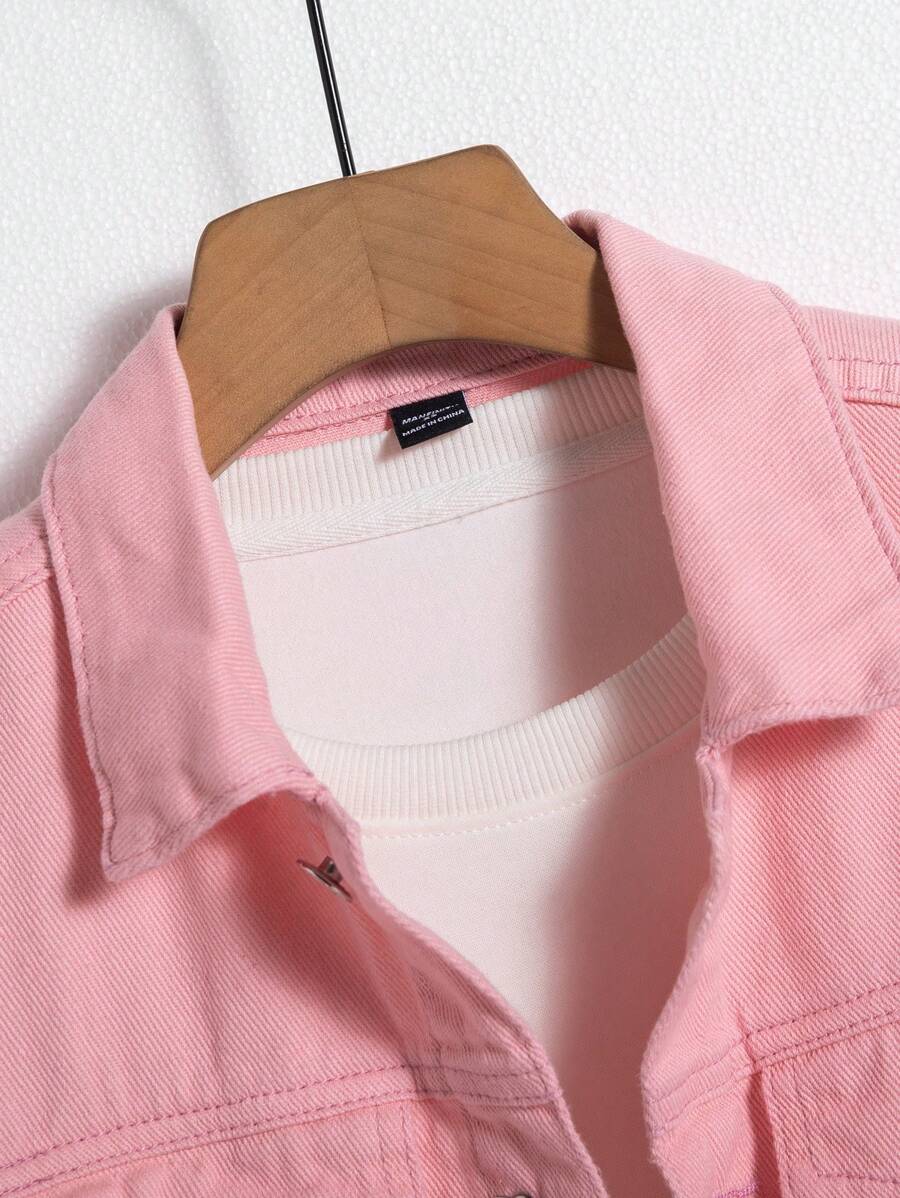 Chemise en jean décontractée unie avec poche à rabat pour homme