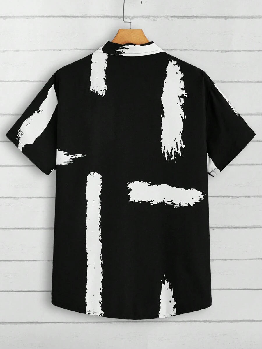 Imprimé graphique deux ensembles, chemise à manches courtes et short