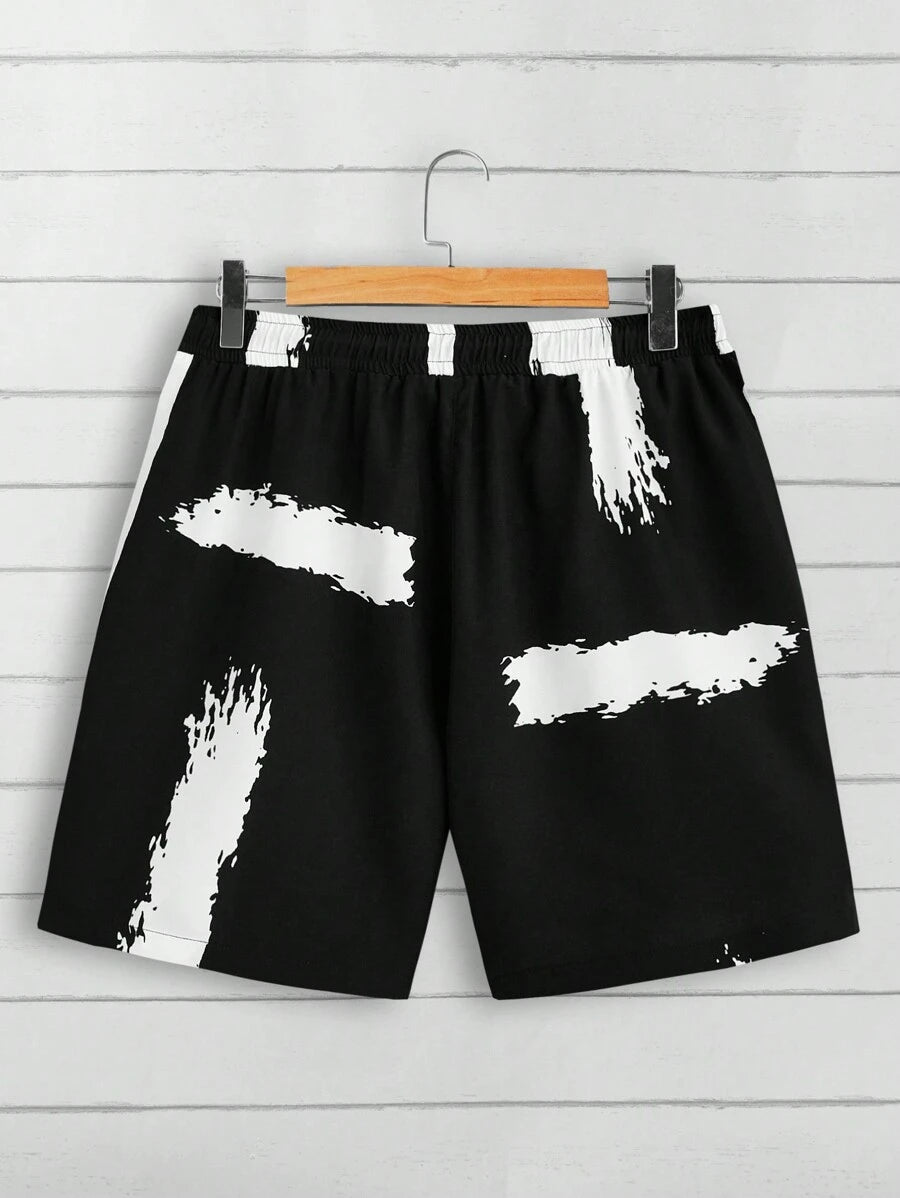 Imprimé graphique deux ensembles, chemise à manches courtes et short