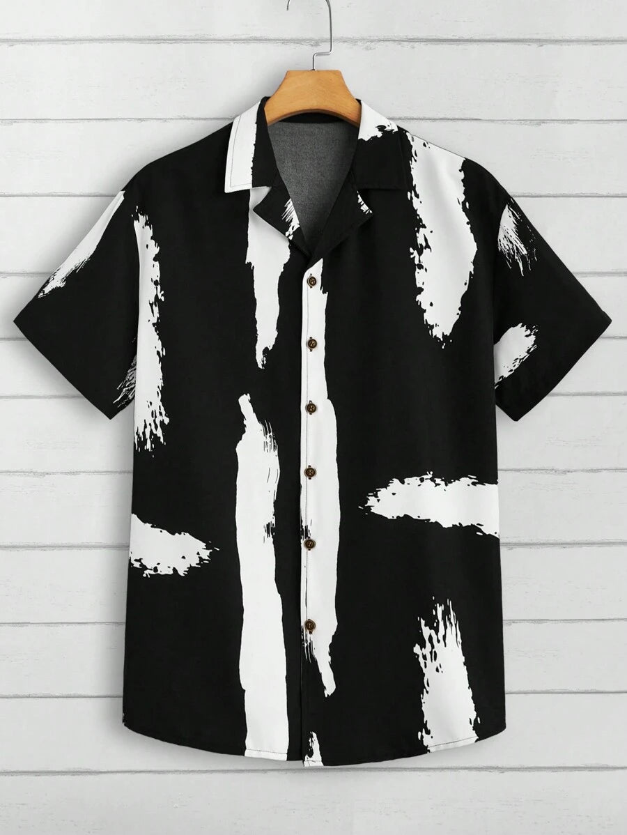Imprimé graphique deux ensembles, chemise à manches courtes et short