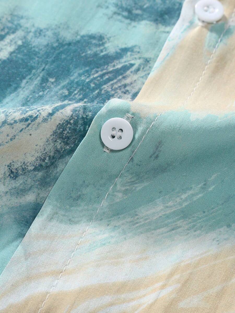 Chemise hawaïenne boutonnée à manches courtes et imprimé sur toute la surface