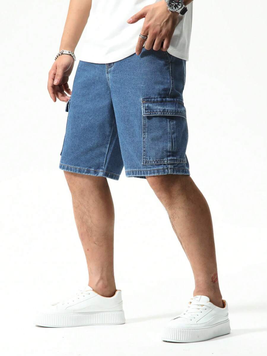 Short cargo utilitaire en denim délavé pour homme – Vêtements de travail décontractés