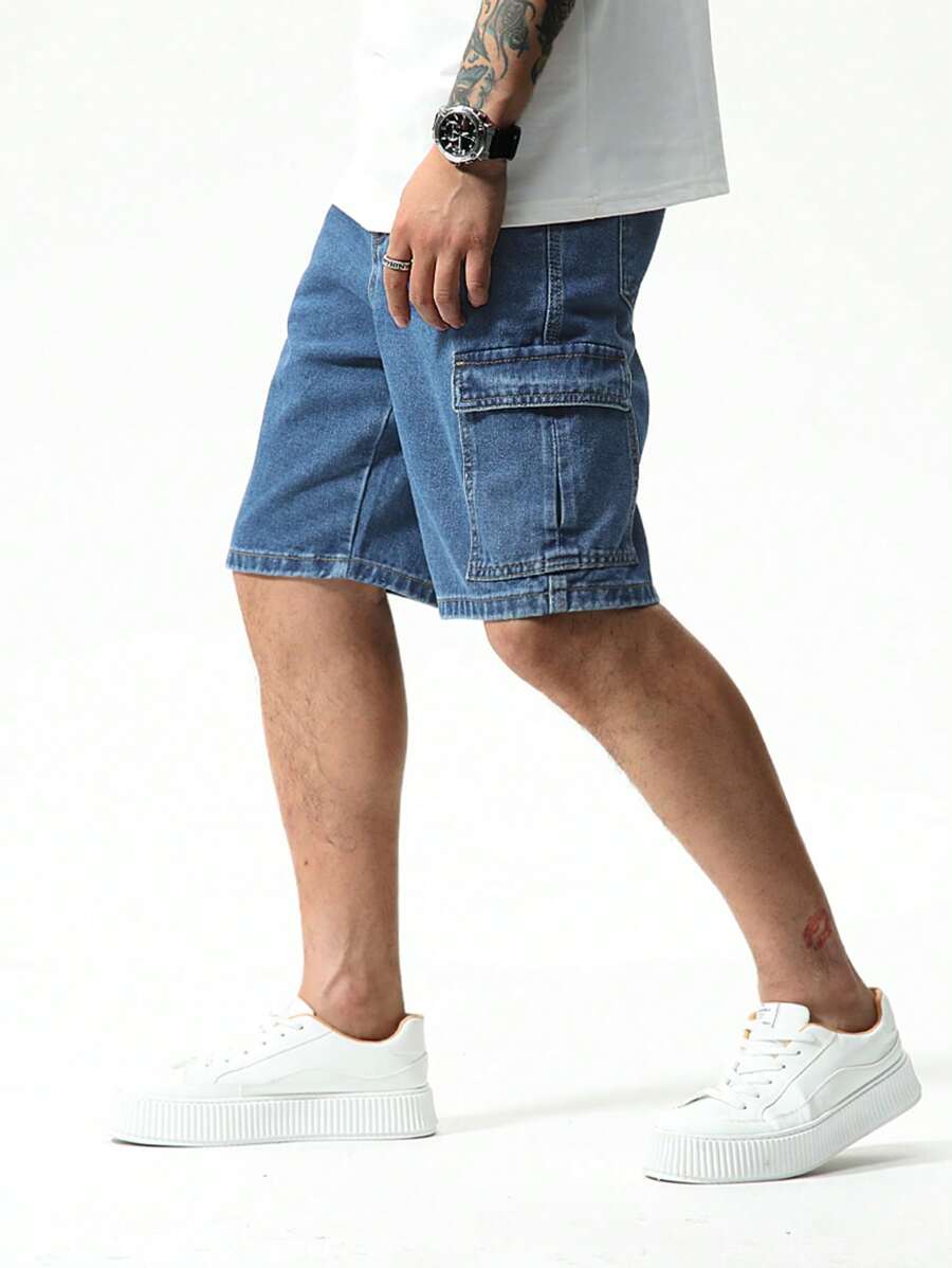 Short cargo utilitaire en denim délavé pour homme – Vêtements de travail décontractés