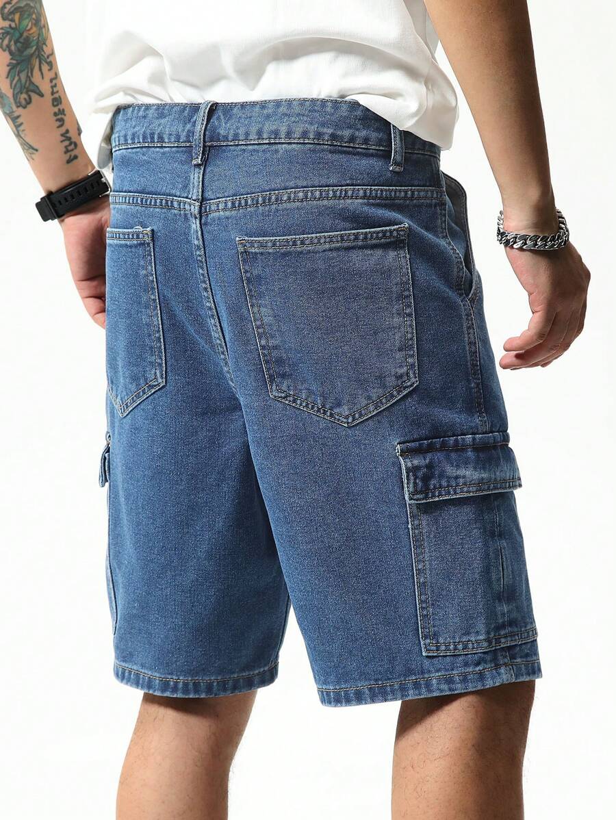 Short cargo utilitaire en denim délavé pour homme – Vêtements de travail décontractés
