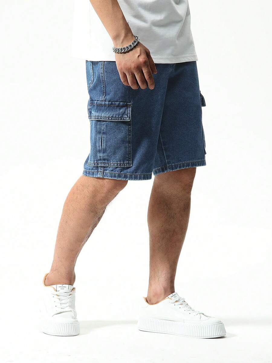 Short cargo utilitaire en denim délavé pour homme – Vêtements de travail décontractés