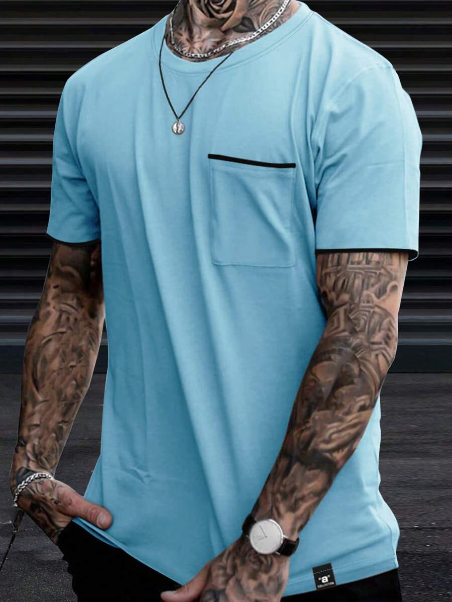 Chemise à col rond casual avec poche style streetwear tendance pour hommes