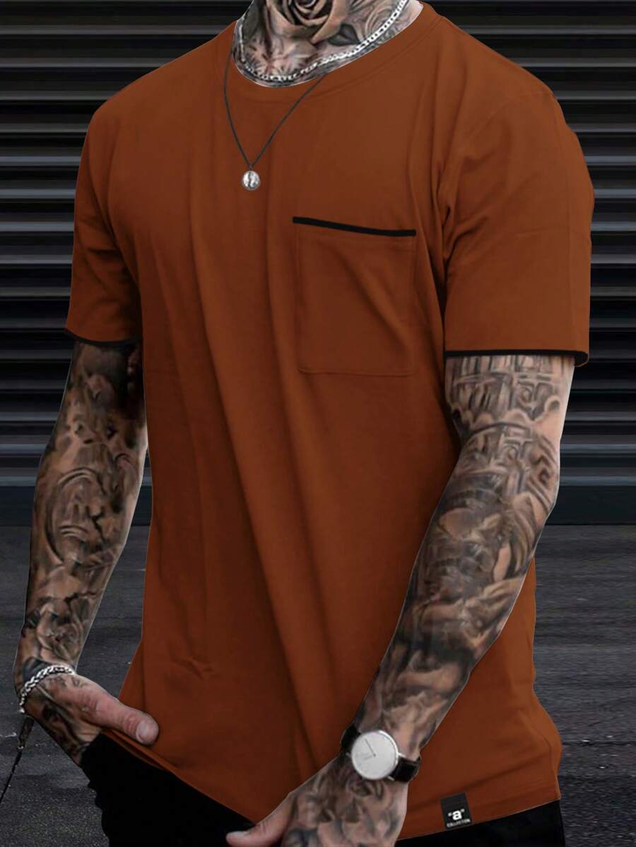Chemise à col rond casual avec poche style streetwear tendance pour hommes