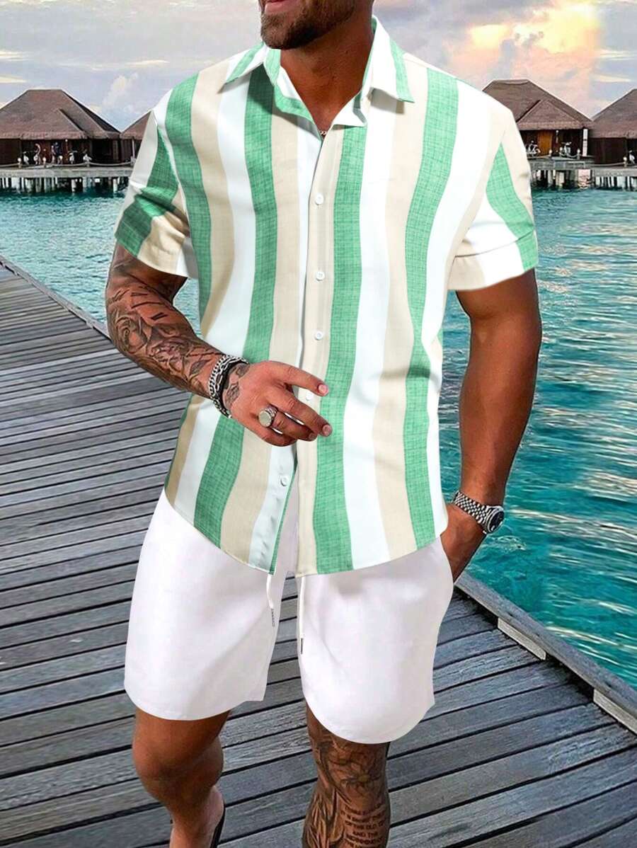 Tenue d'été décontractée à rayures deux ensembles pour hommes