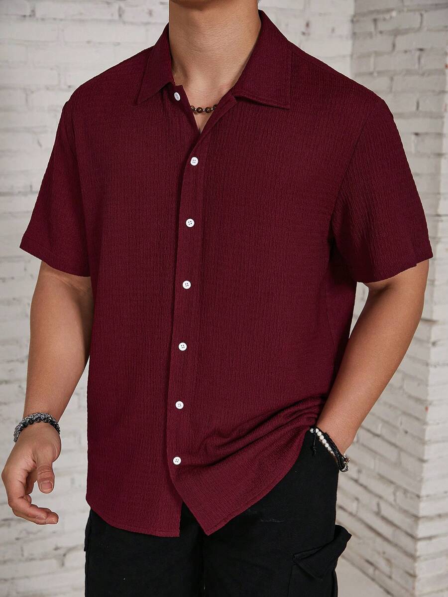 Chemise jacquard en tricot Resort pour homme - Coupe ample et plissée