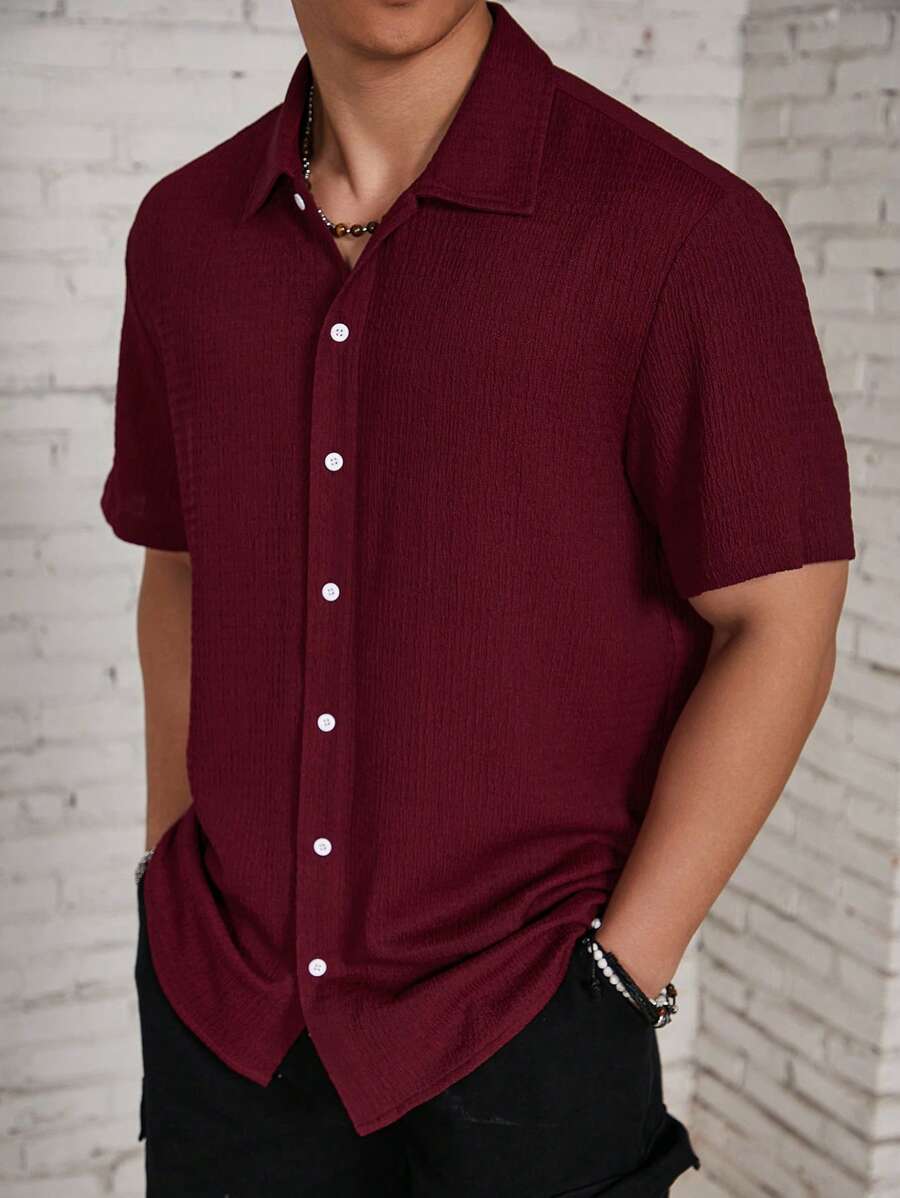 Chemise jacquard en tricot Resort pour homme - Coupe ample et plissée