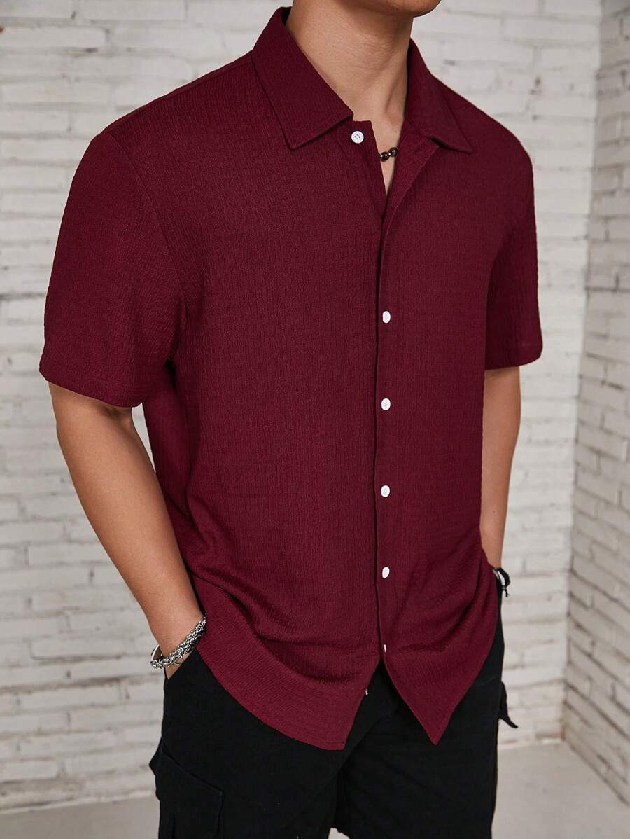 Chemise jacquard en tricot Resort pour homme - Coupe ample et plissée