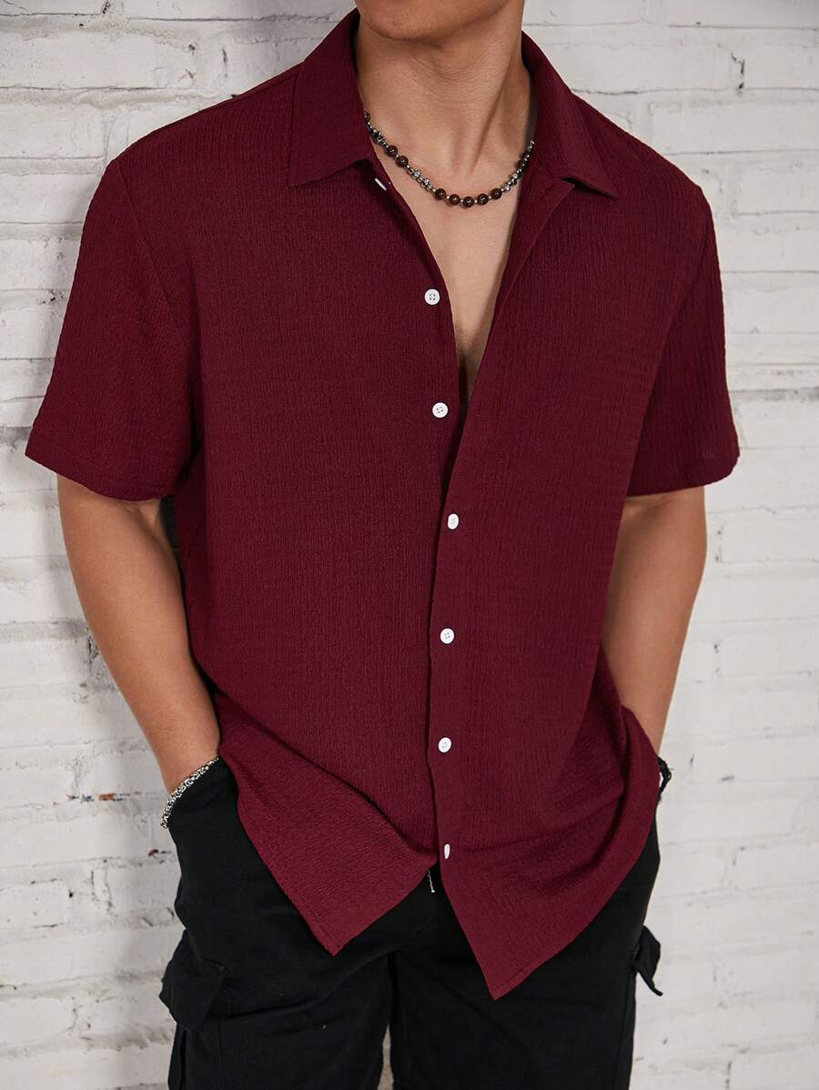 Chemise jacquard en tricot Resort pour homme - Coupe ample et plissée