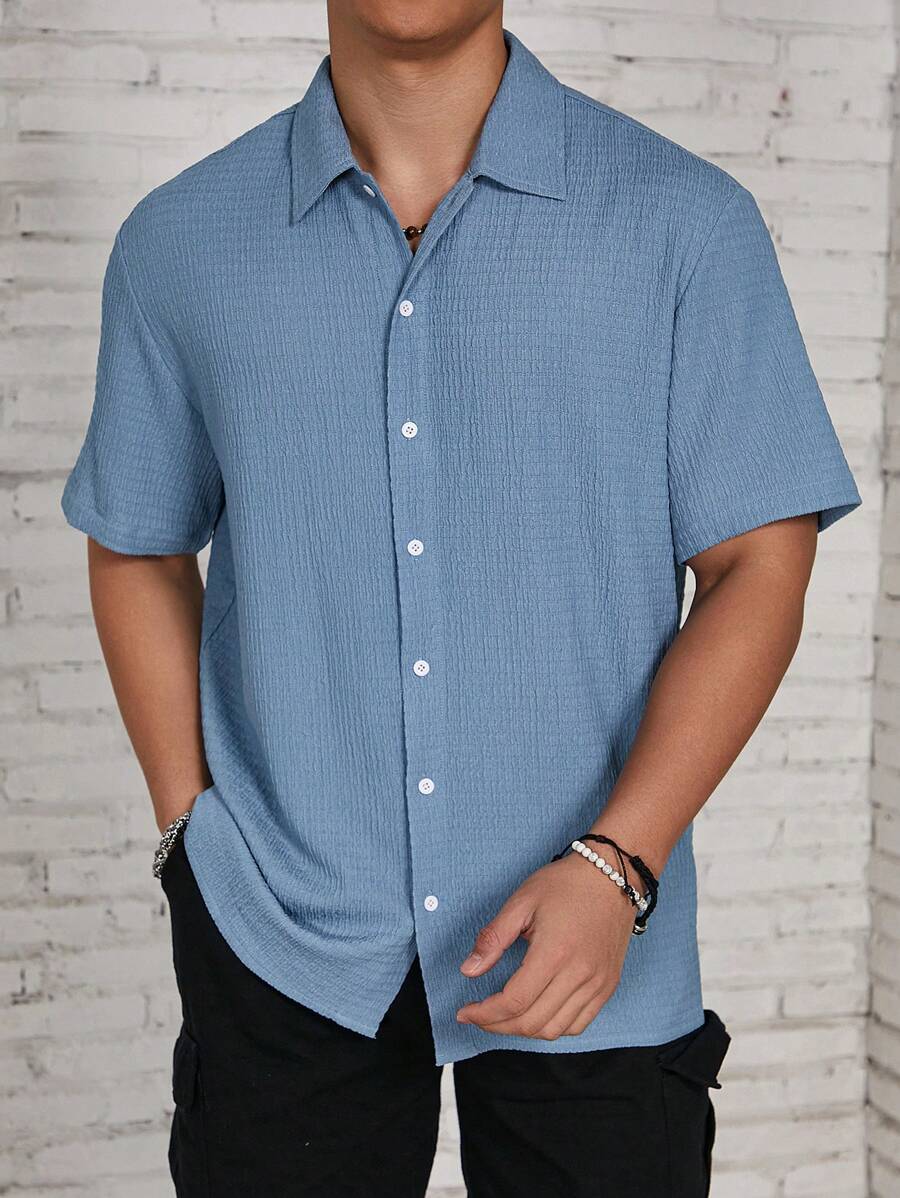 Chemise jacquard en tricot Resort pour homme - Coupe ample et plissée