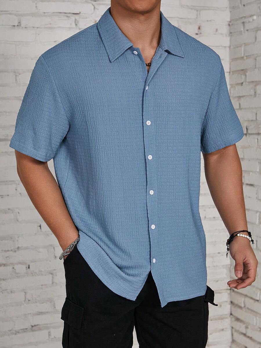 Chemise jacquard en tricot Resort pour homme - Coupe ample et plissée