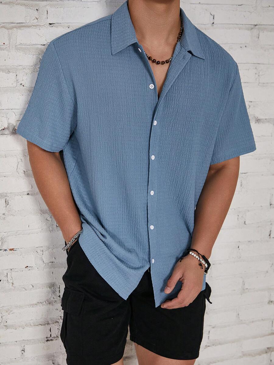 Chemise jacquard en tricot Resort pour homme - Coupe ample et plissée