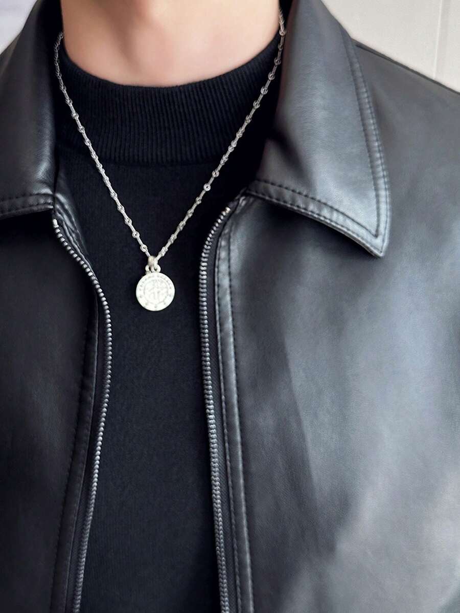 Veste de élégante en cuir synthétique pour homme – Fermeture éclair centrale