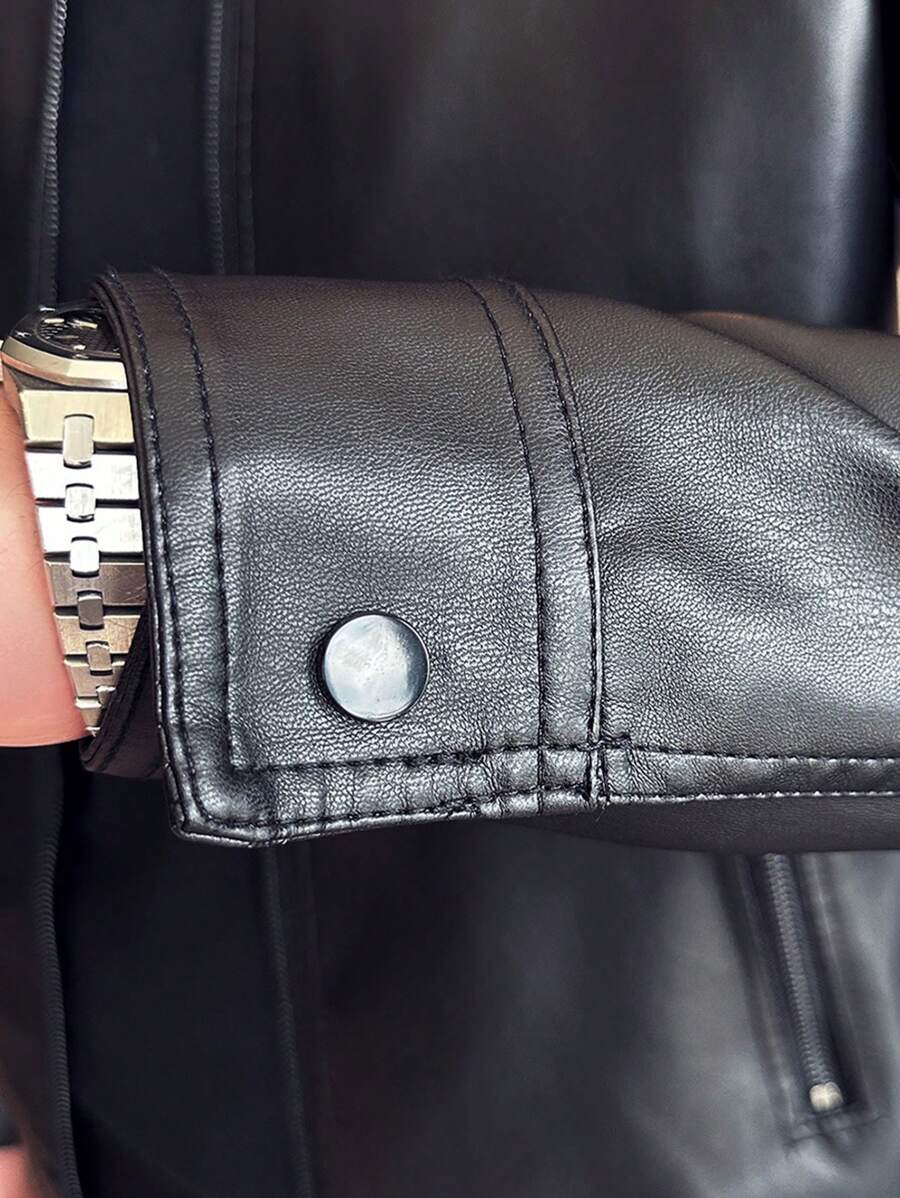Veste de élégante en cuir synthétique pour homme – Fermeture éclair centrale