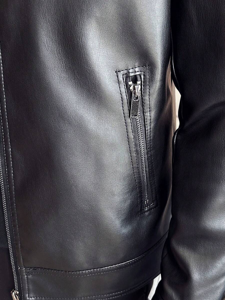 Veste de élégante en cuir synthétique pour homme – Fermeture éclair centrale