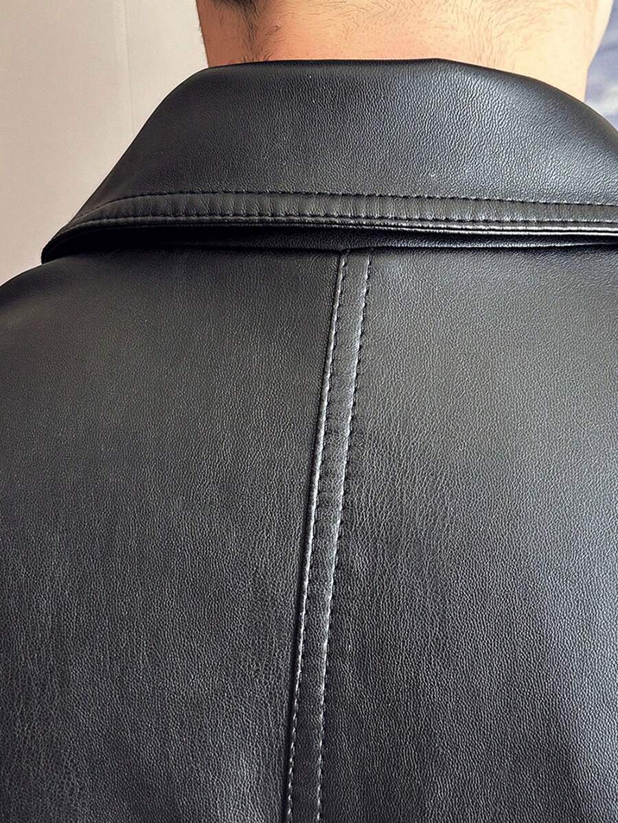 Veste de élégante en cuir synthétique pour homme – Fermeture éclair centrale