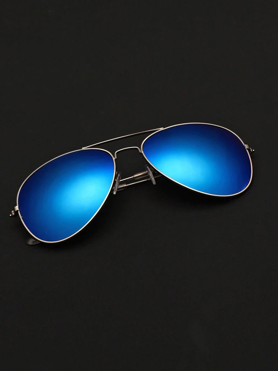 Lunettes de soleil rétro à double pont en métal – Style denim western des années 90