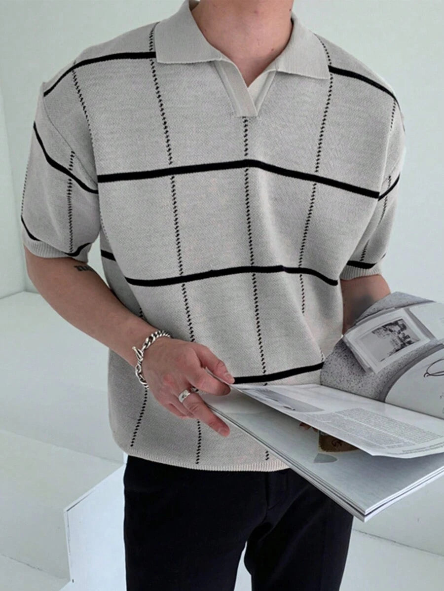 Polo en tricot à carreaux – Polo léger à manches courtes pour homme