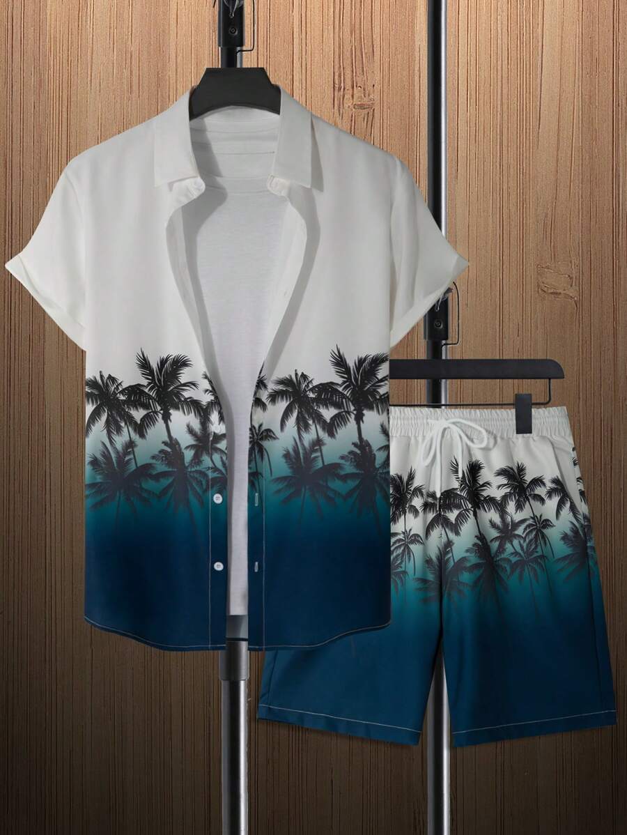 Chemise et short imprimé palmiers deux ensembles pour vacances tropicales