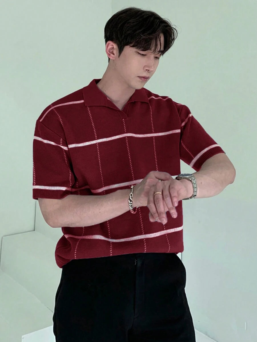 Polo en tricot à carreaux – Polo léger à manches courtes pour homme