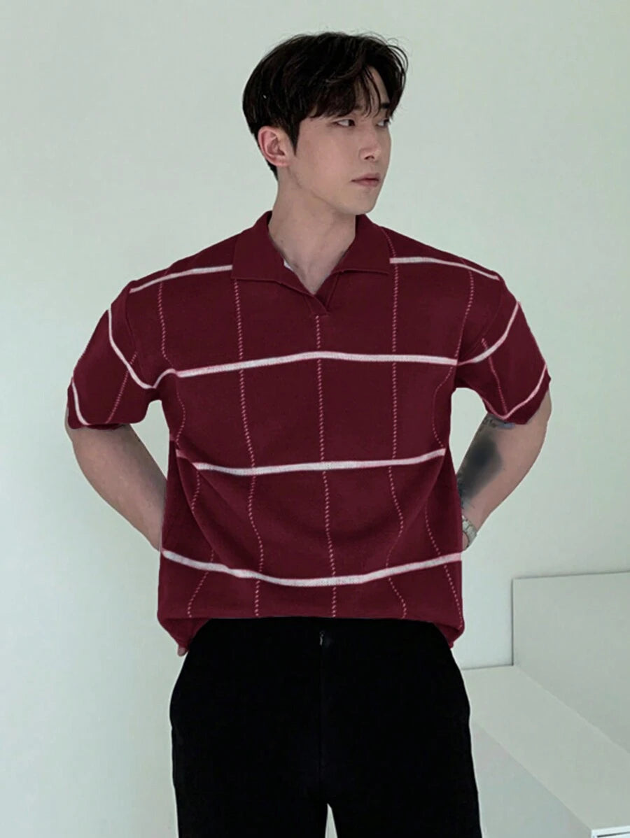 Polo en tricot à carreaux – Polo léger à manches courtes pour homme