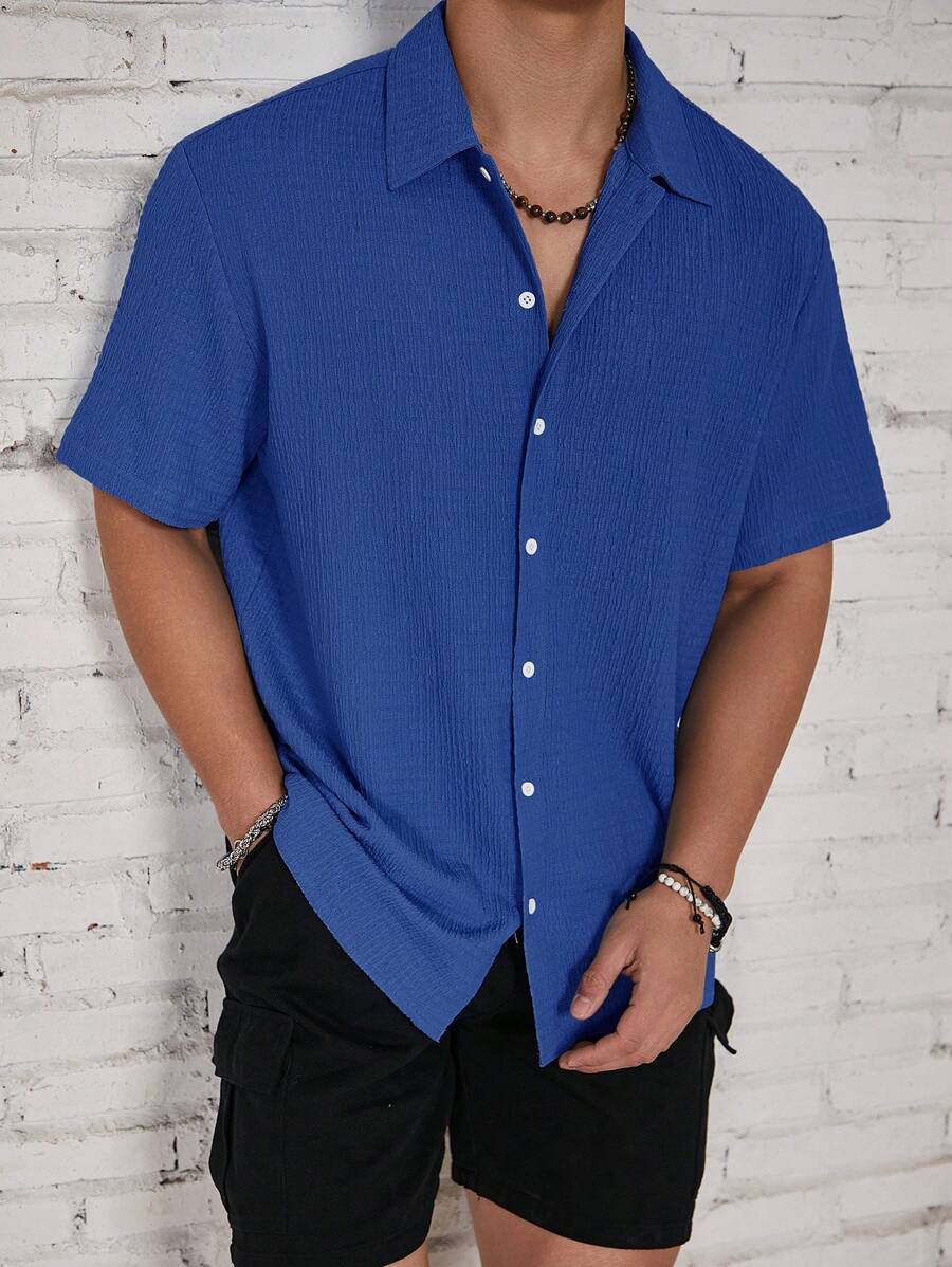 Chemise jacquard en tricot Resort pour homme - Coupe ample et plissée