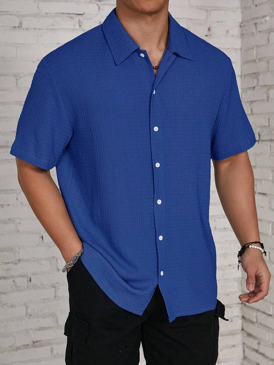 Chemise jacquard en tricot Resort pour homme - Coupe ample et plissée