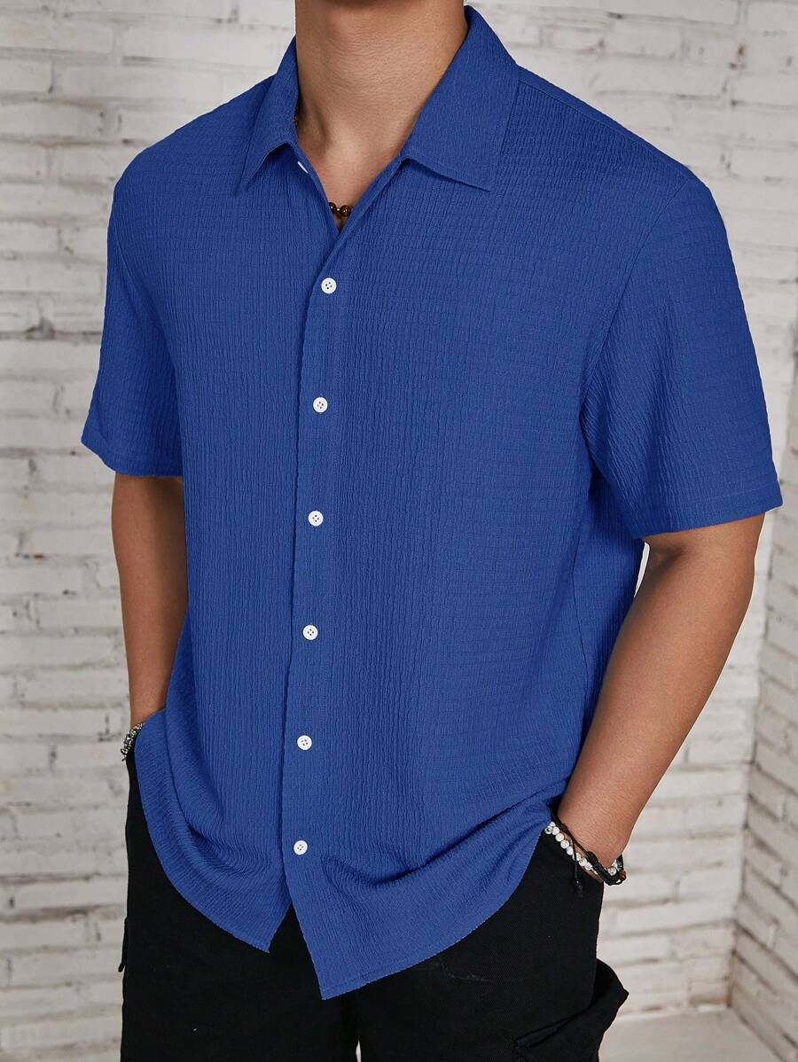 Chemise jacquard en tricot Resort pour homme - Coupe ample et plissée