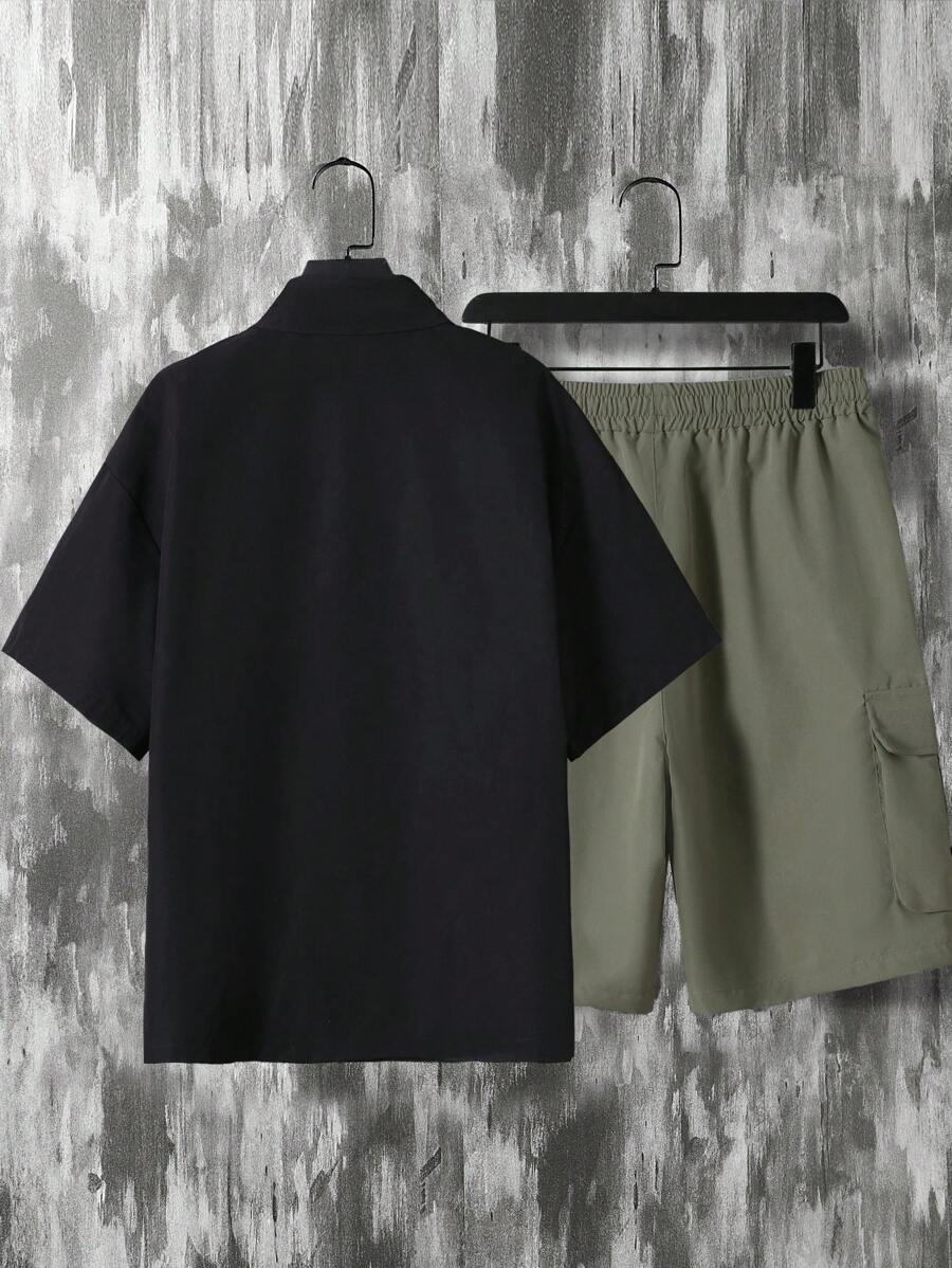 Deux ensemble utilitaire urbain chemise streetwear et short cargo