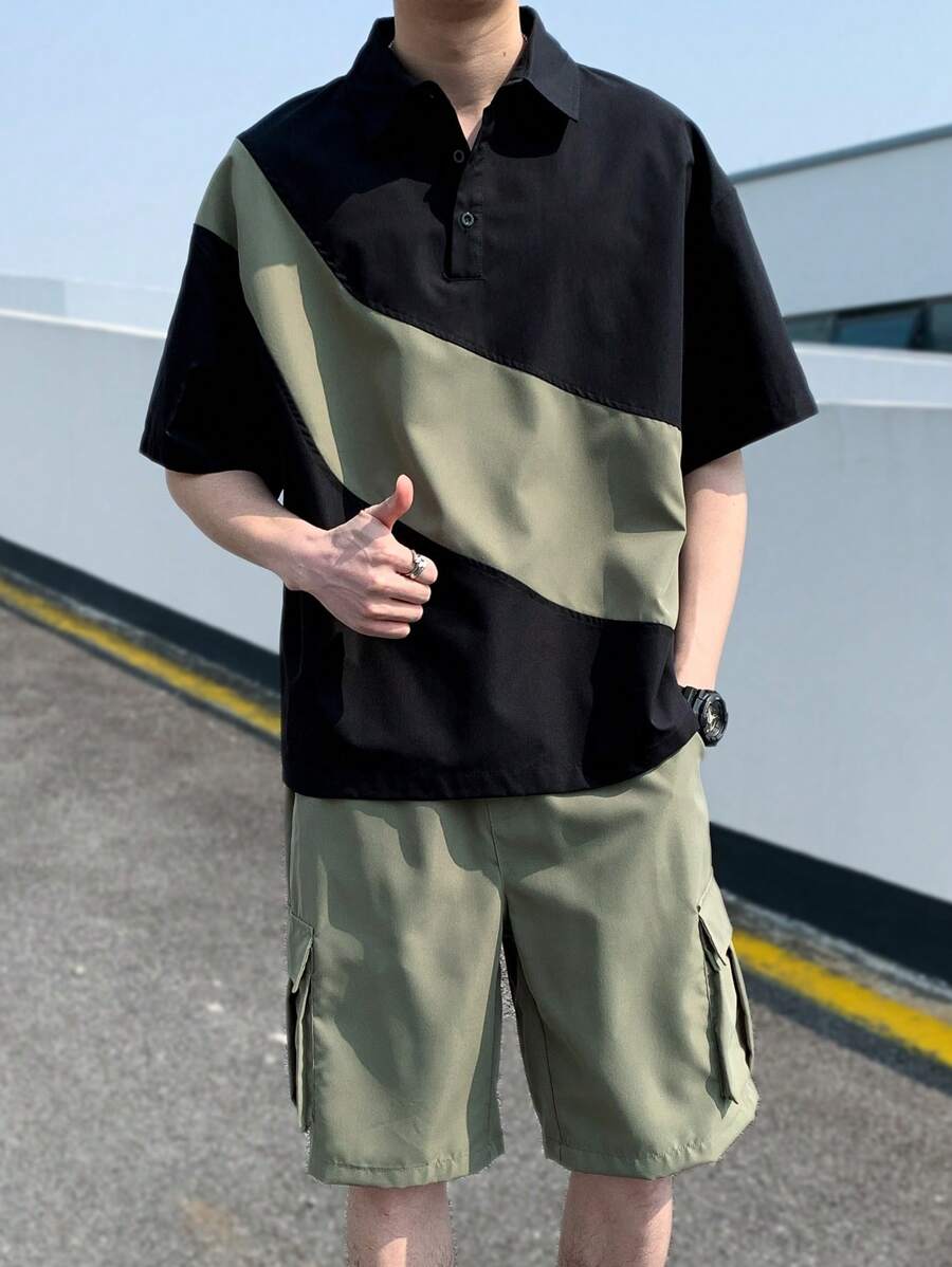 Deux ensemble utilitaire urbain chemise streetwear et short cargo